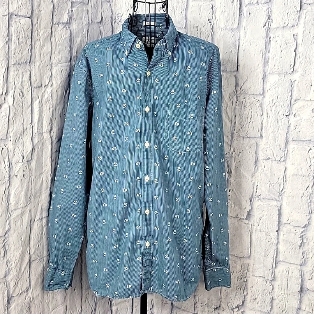 J CREW Slim Blue and‎ White Striped Floral Men's Shirt Medium